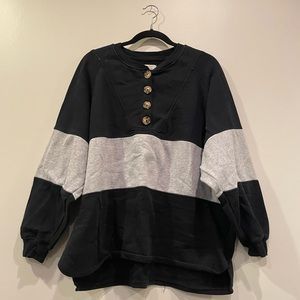UO Color Block Button Up Crewneck Sweatshirt